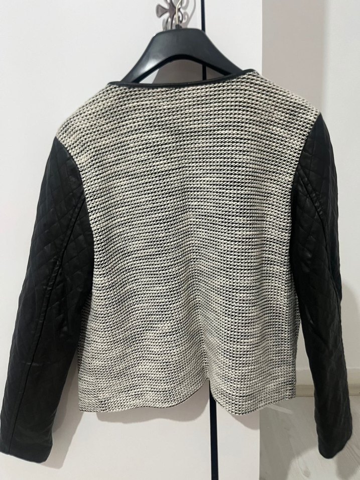 Gri Deri Kollu Fermuarlı Kadın Ceket - Görsel 3