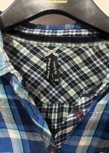 Kadın Mavi Kareli Düğmeli Gömlek - Görsel 2