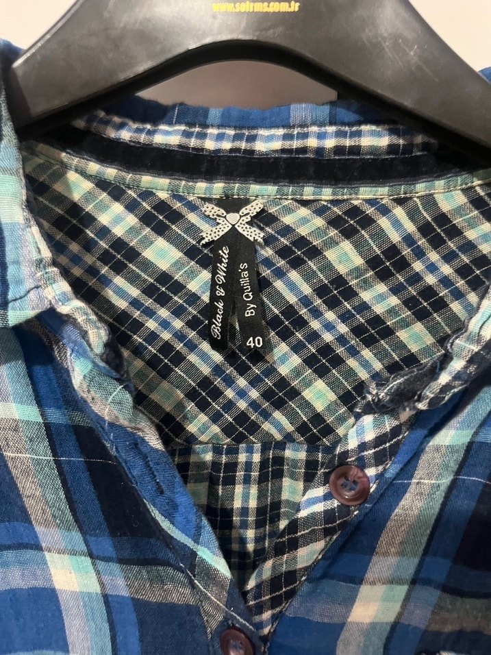 Kadın Mavi Kareli Düğmeli Gömlek - Görsel 2