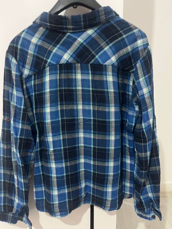 Kadın Mavi Kareli Düğmeli Gömlek - Görsel 3