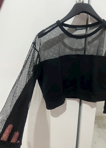 Dantel Detaylı Siyah Mini Kadın Bluz - Görsel 3