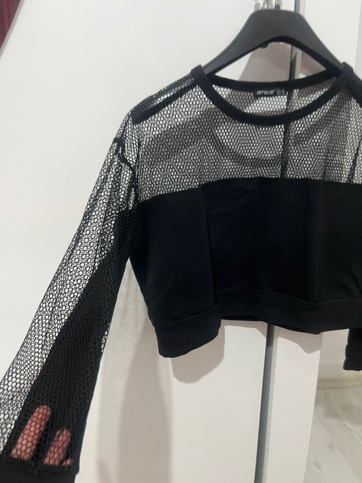 Dantel Detaylı Siyah Mini Kadın Bluz - Görsel 3