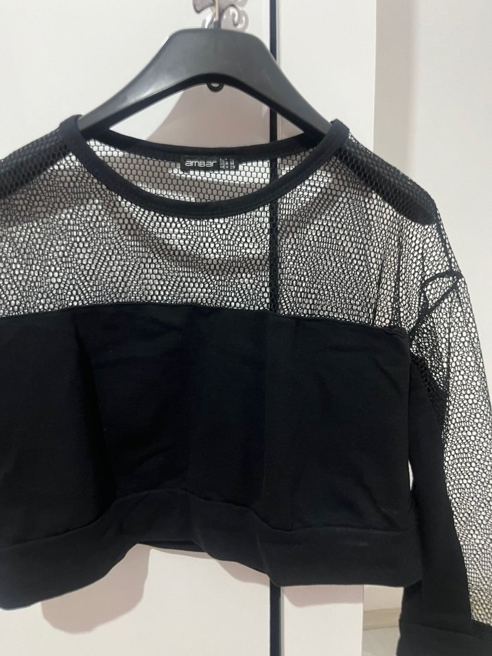 Dantel Detaylı Siyah Mini Kadın Bluz - Görsel 4