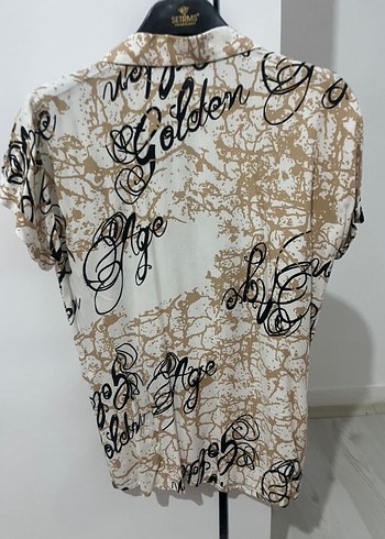 Bej Baskılı Kısa Kollu Kadın Gömlek - Görsel 4