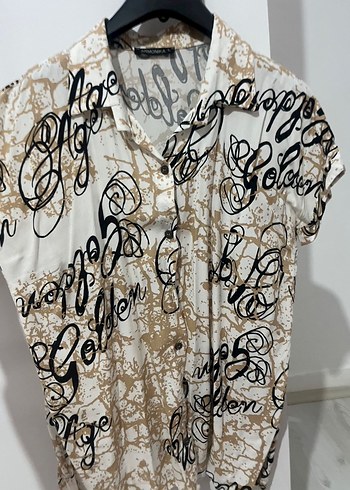 Bej Baskılı Kısa Kollu Kadın Gömlek - Görsel 2