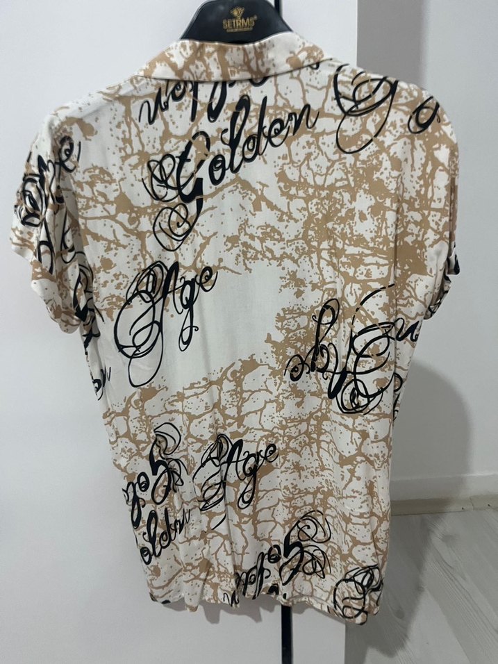 Bej Baskılı Kısa Kollu Kadın Gömlek - Görsel 4