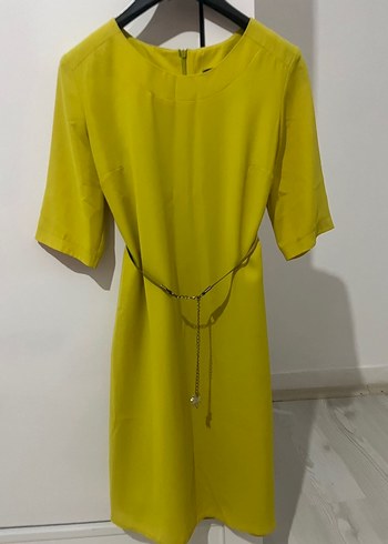 Sarı Kadın Kısa Kollu Mini elbise - Görsel 4