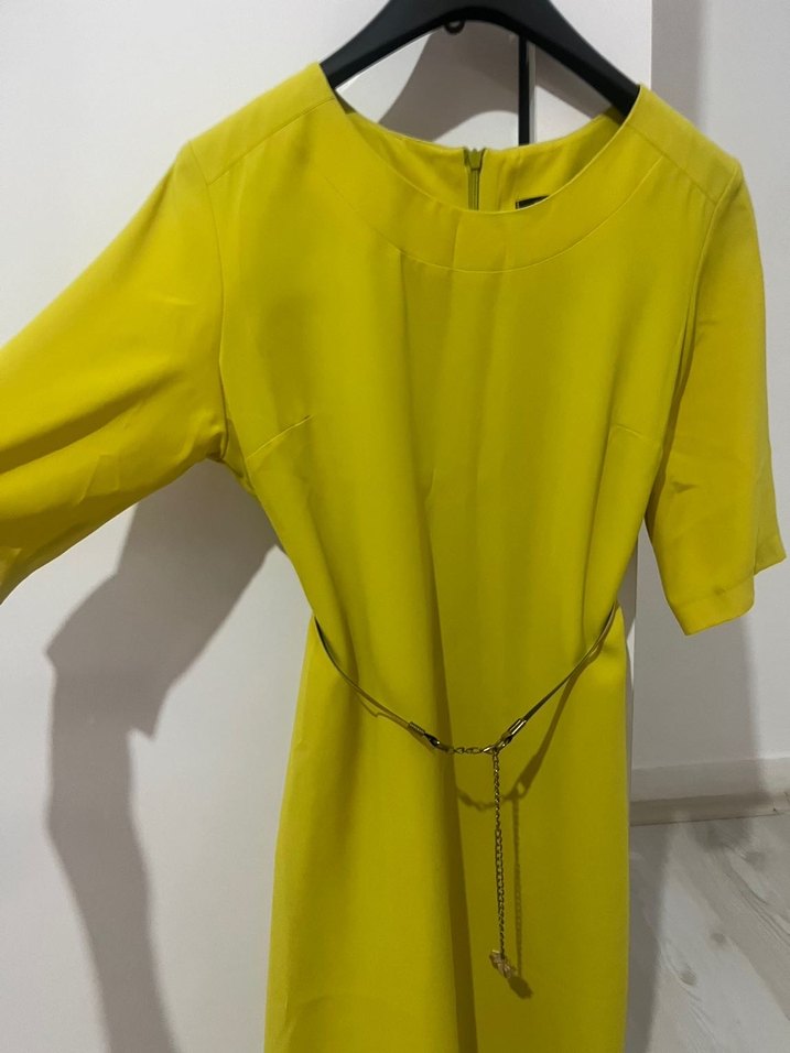 Sarı Kadın Kısa Kollu Mini elbise - Görsel 3