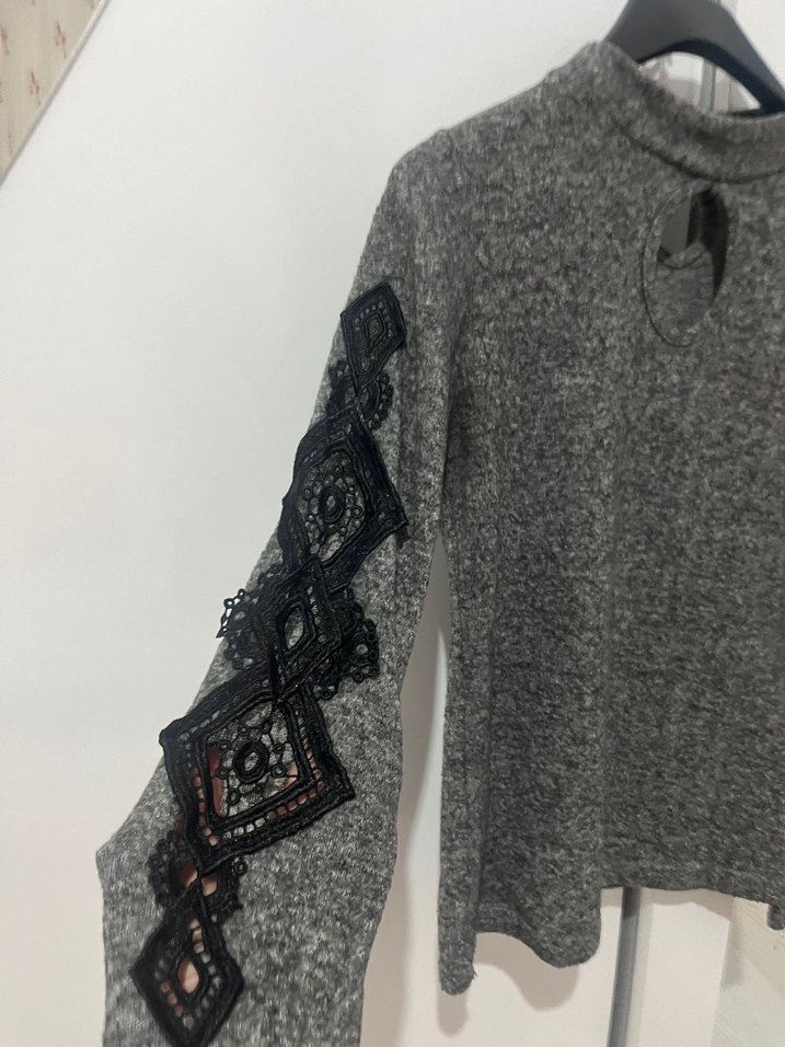 Gri Örgü Kadın Kazak - Görsel 2