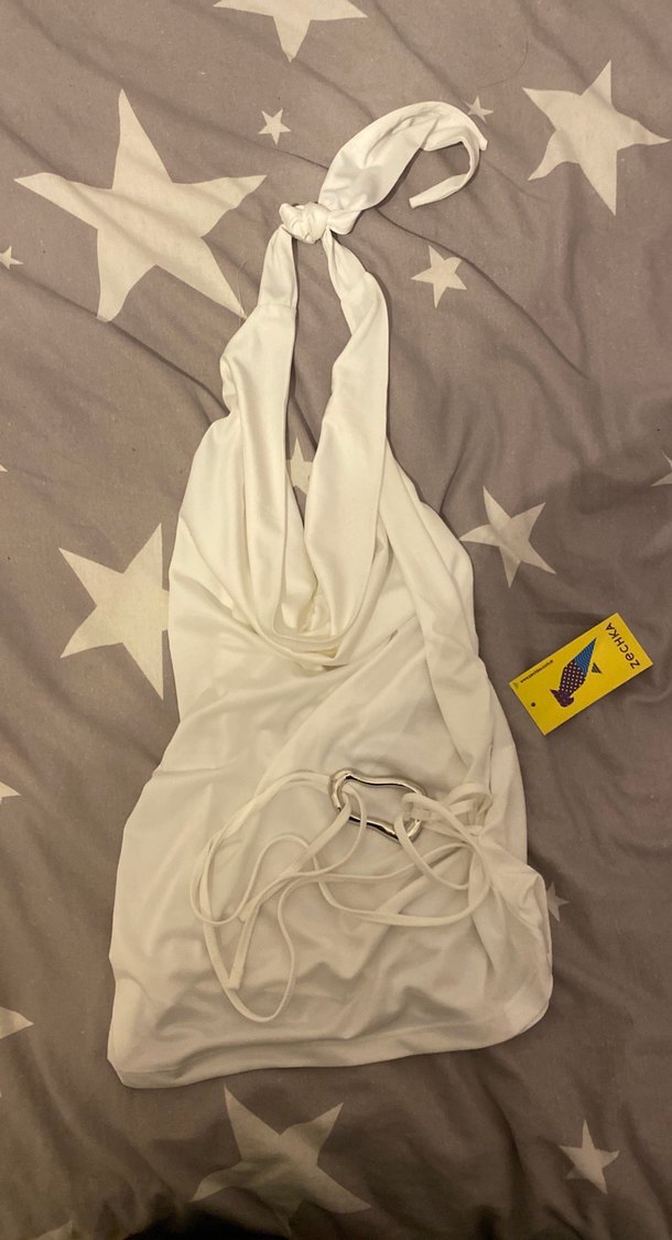 Beyaz İnce Askılı Midi Kadın bluz - Görsel 2