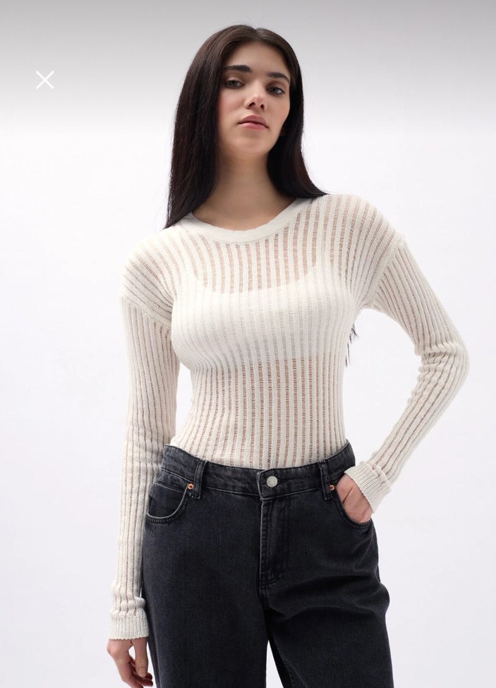 Beyaz İnce Triko Kadın Kazak - Görsel 2