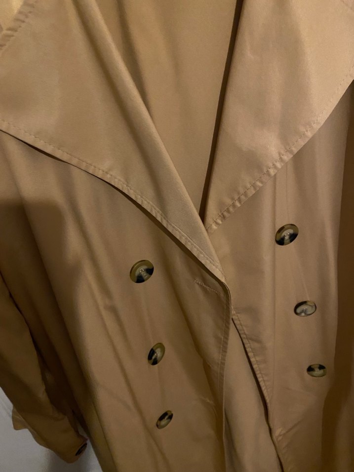 Bej Uzun Kadın Trençkot Düğmeli - Görsel 3