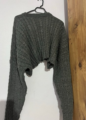 Diğer Gri Örgü Kadın Kazak, Salaş Kesim, Uzun Kollu
