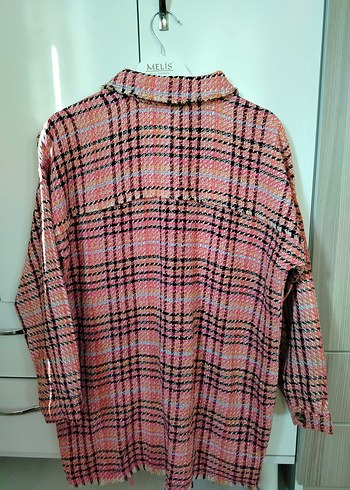 Pembe Düğmeli Uzun Kollu Kadın gömlek Kışlık - Görsel 5