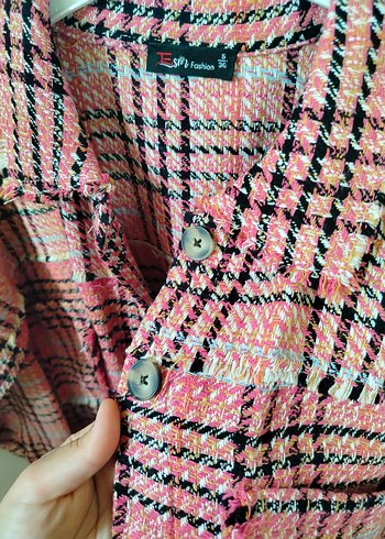 Pembe Düğmeli Uzun Kollu Kadın gömlek Kışlık - Görsel 2