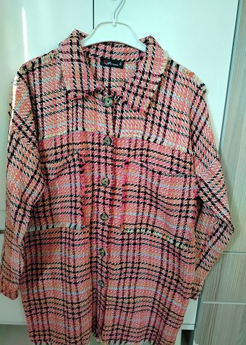 Pembe Düğmeli Uzun Kollu Kadın gömlek Kışlık - Görsel 4