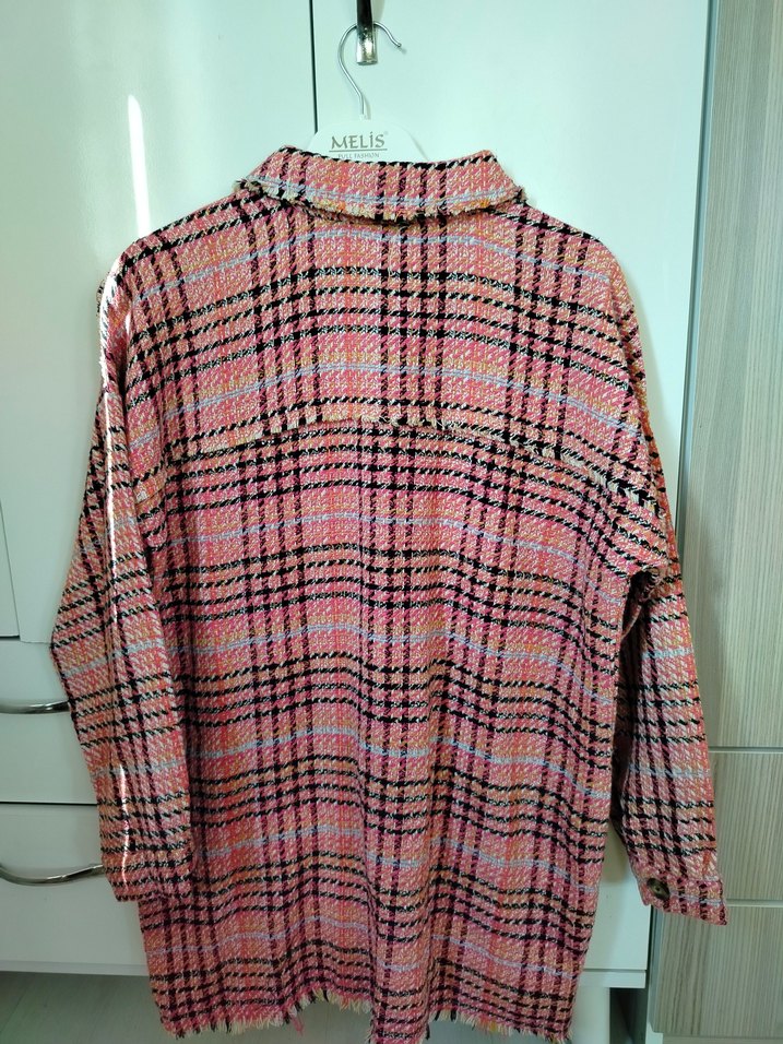 Pembe Düğmeli Uzun Kollu Kadın gömlek Kışlık - Görsel 5