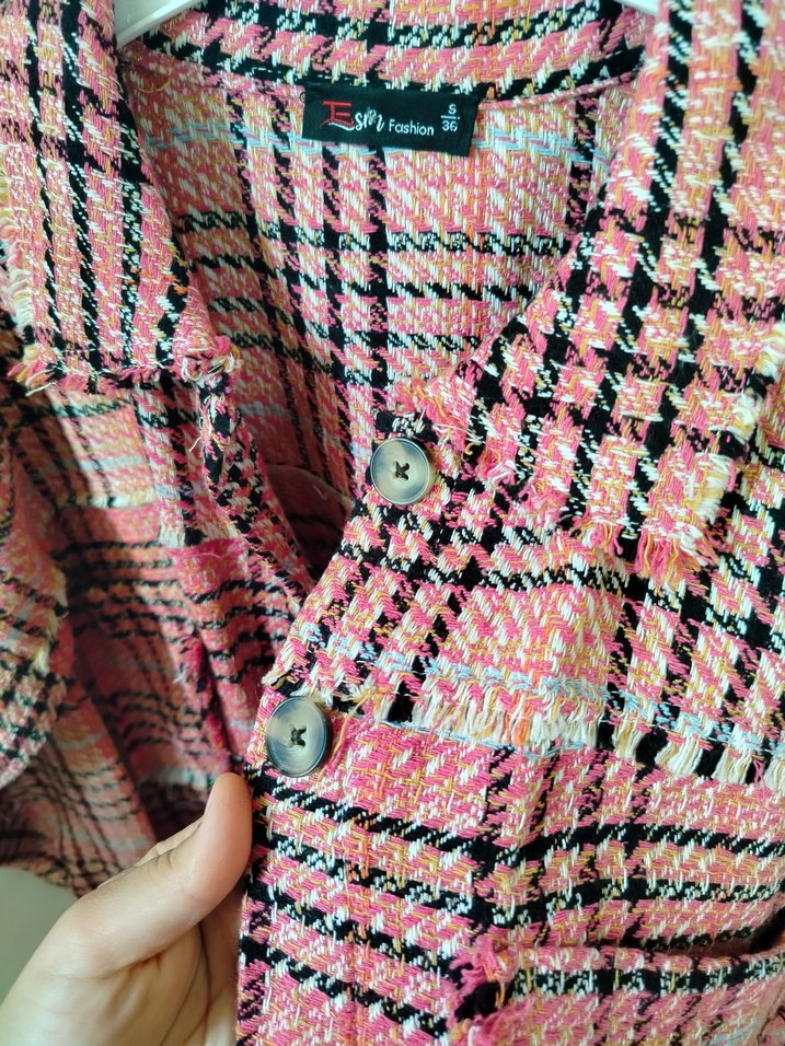 Pembe Düğmeli Uzun Kollu Kadın gömlek Kışlık - Görsel 2