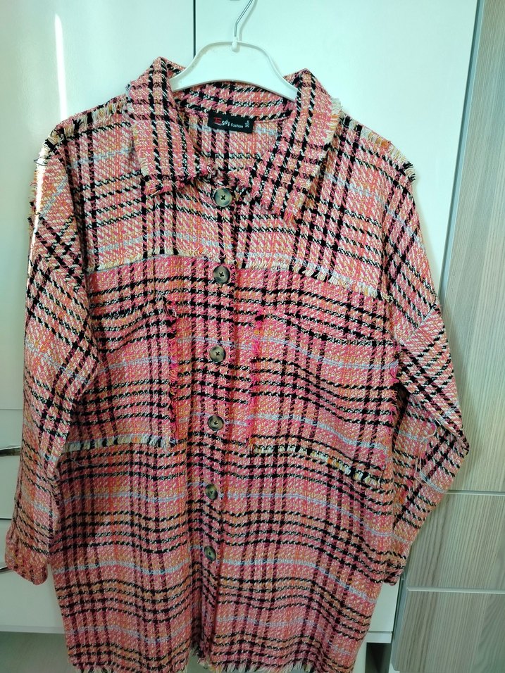 Pembe Düğmeli Uzun Kollu Kadın gömlek Kışlık - Görsel 4