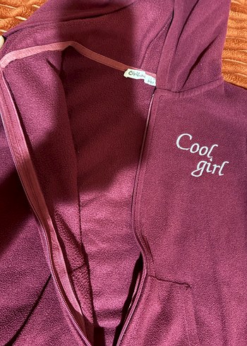 Bordo Kapüşonlu Fermuarlı Kız Sweatshirt - Görsel 2