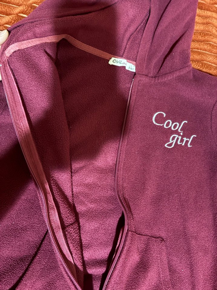 Bordo Kapüşonlu Fermuarlı Kız Sweatshirt - Görsel 2