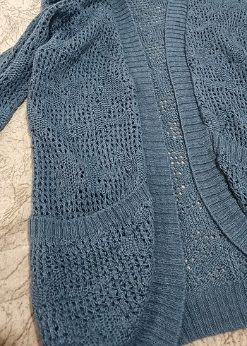 Mavi Örgü Kadın Hırka Uzun Kollu - Görsel 2