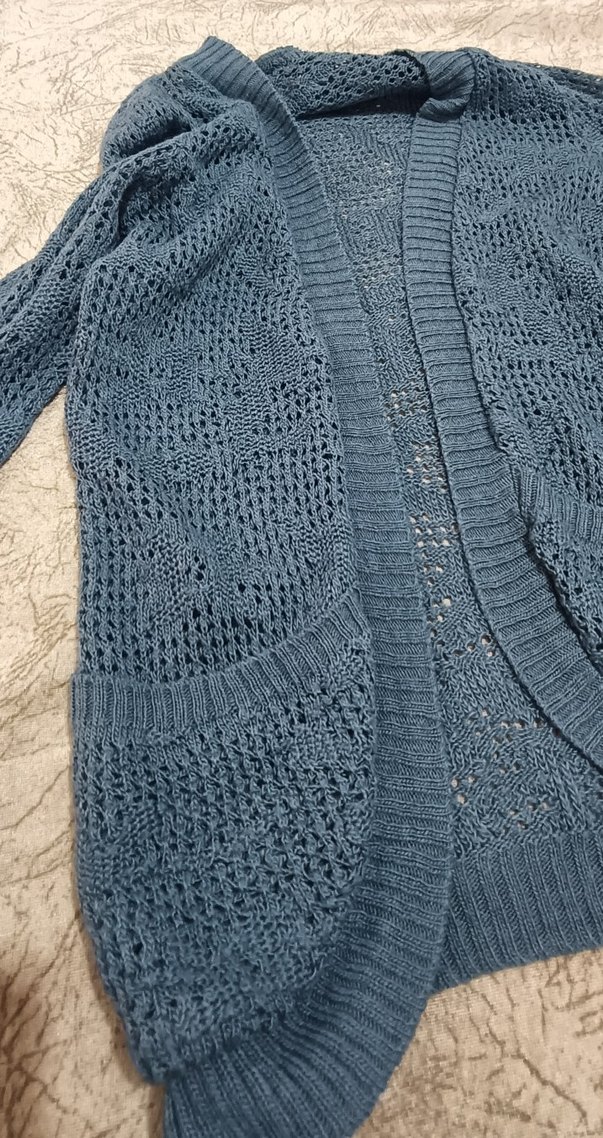 Mavi Örgü Kadın Hırka Uzun Kollu - Görsel 2