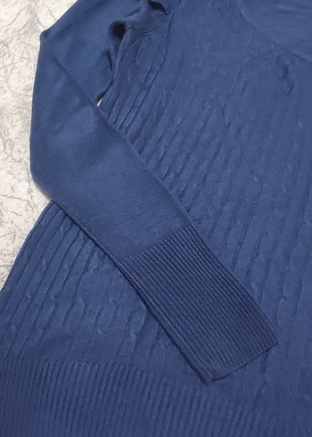 Kadın Mavi Keten Uzun Kollu Fırfırlı Kazak - Görsel 3