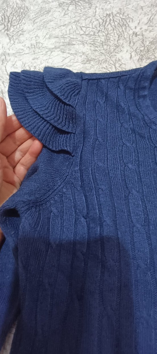 Kadın Mavi Keten Uzun Kollu Fırfırlı Kazak - Görsel 2