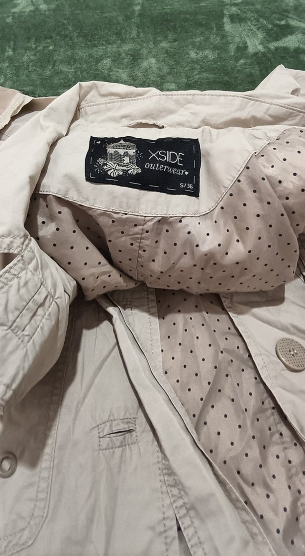 Bej Uzun Kadın Trençkot Düğmeli - Görsel 3