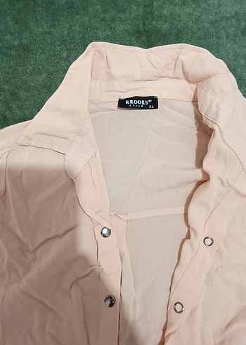 Bej Keten Düğmeli Kısa Kollu Salaş Gömlek - Görsel 2