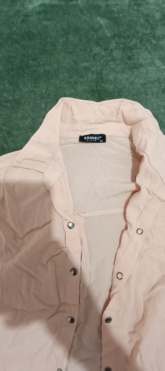 Bej Keten Düğmeli Kısa Kollu Salaş Gömlek - Görsel 2