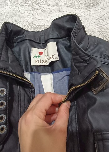 Kadın Siyah Deri Biker Ceket - Görsel 2