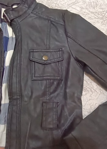 Kadın Siyah Deri Biker Ceket - Görsel 5