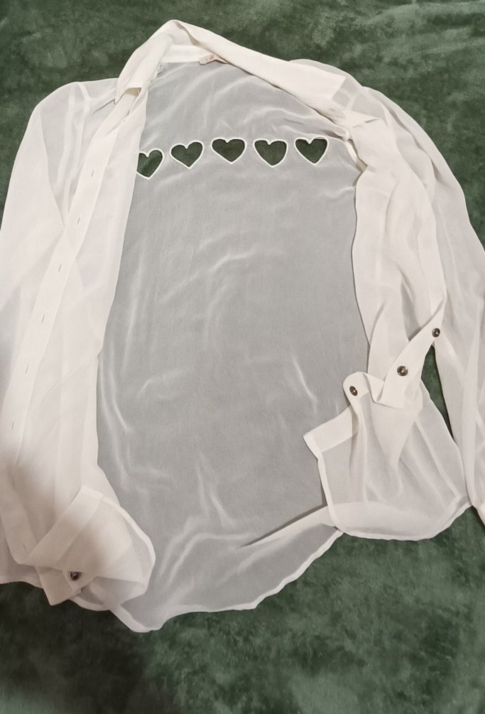 Düğmeli kalp detaylı şifon zarif gömlek - Görsel 2