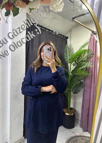 Düğmeli Mavi Salaş Hamile Elbisesi - Görsel 2