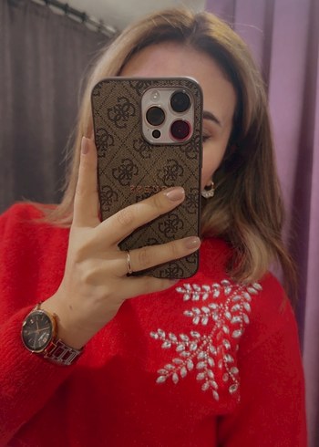 Kırmızı Nakışlı Örgü Bohem Kadın Kazak - Görsel 3