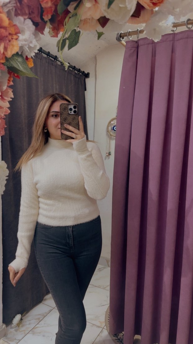 Bej Balıkçı Yaka Kadın Triko Kazak - Görsel 3