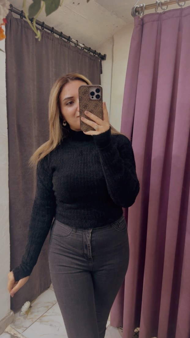 Siyah Balıkçı Yaka İnce Triko Kazak - Görsel 2