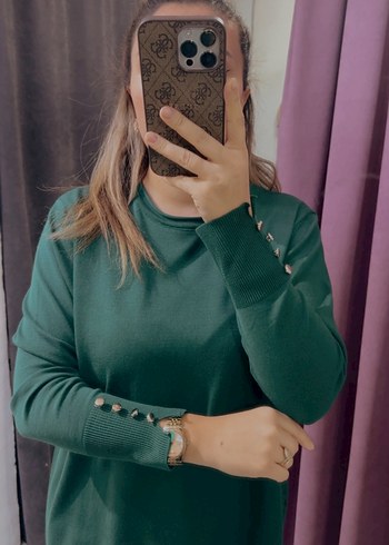Düğmeli Uzun Kollu Yeşil Kadın Triko - Görsel 2