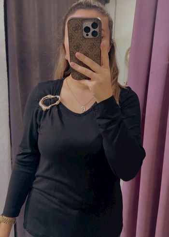 Siyah Süet Uzun Kollu V Yaka Bluz - Görsel 2