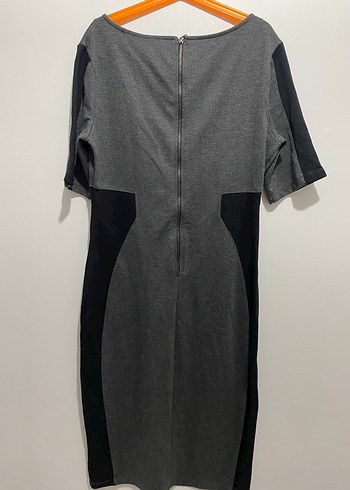 Gri Midi Kadın Ofis Elbisesi Kemer Detaylı - Görsel 2