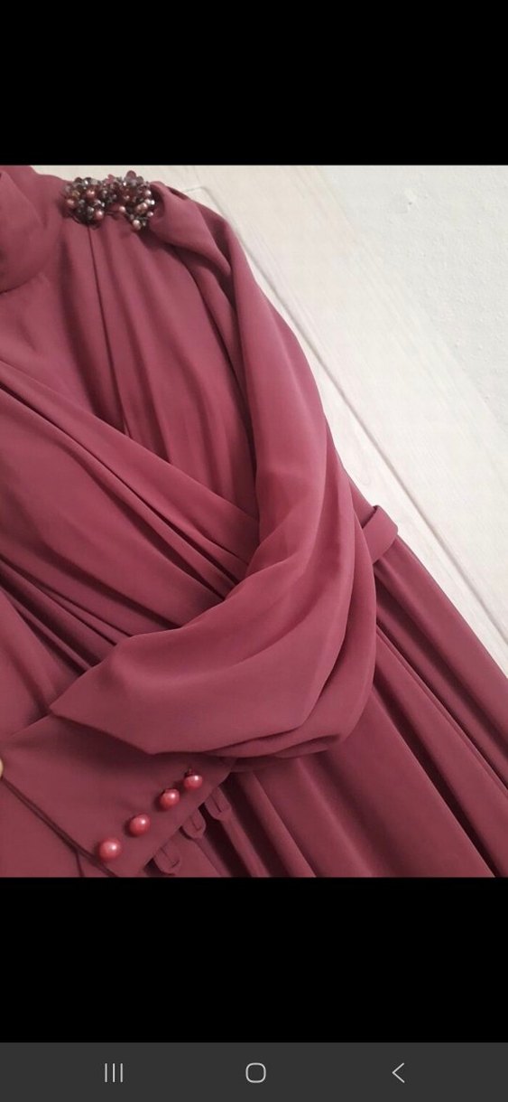 Uzun Mor Drapeli Tesettür Abiye Elbise - Görsel 5