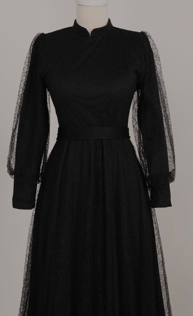 Klasik Zarafet Siyah Uzun Tesettür Elbise - Görsel 2