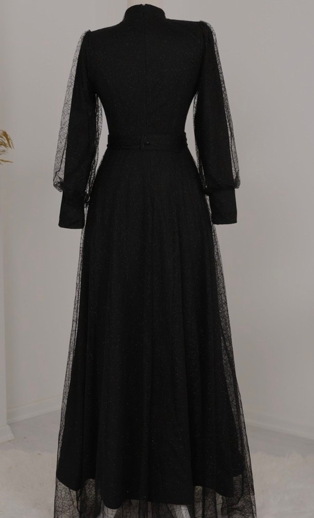 Klasik Zarafet Siyah Uzun Tesettür Elbise - Görsel 3