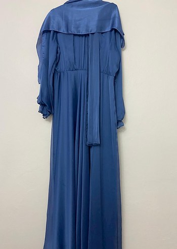 Uzun Kollu Mavi Kadın Uzun Elbise - Görsel 2