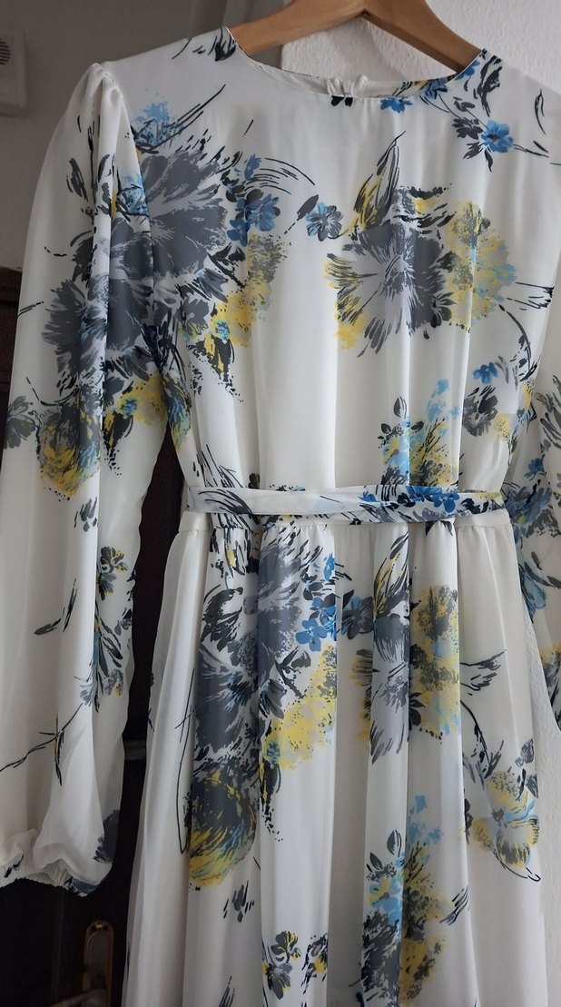 Bohem Tarz Gri Çiçekli Uzun Elbise - Görsel 2