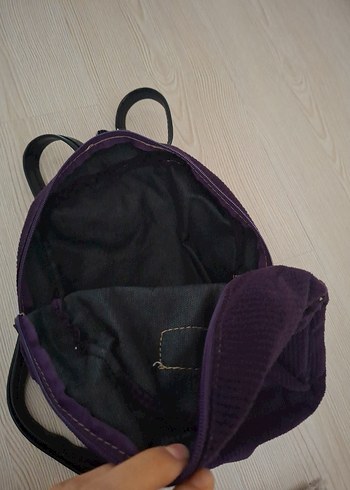 Mor Kadife Fermuarlı Sırt Çantası - Görsel 4