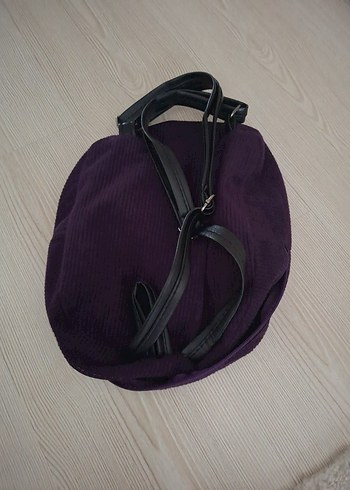 Mor Kadife Fermuarlı Sırt Çantası - Görsel 3