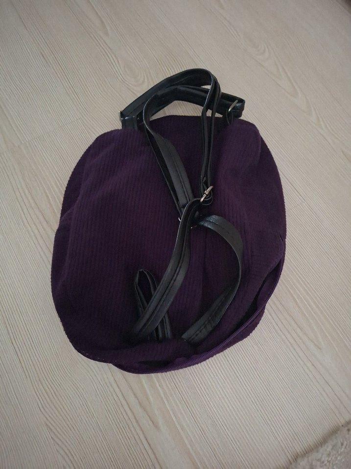 Mor Kadife Fermuarlı Sırt Çantası - Görsel 3